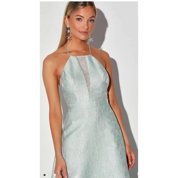 Lulus metallic blue open back maxi dress with halter neck size medium - Picture 3 of 5